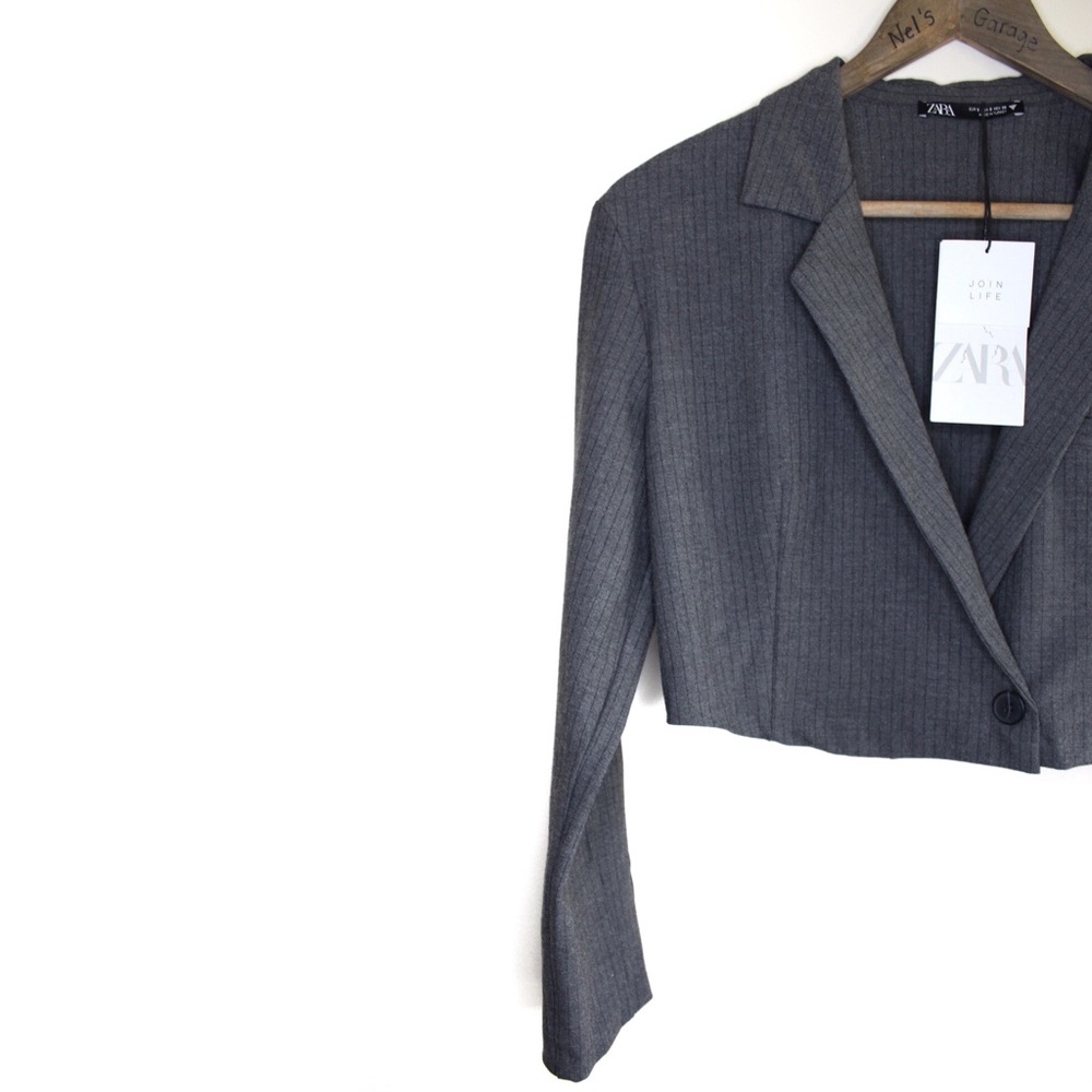 Zara Cropped Pinstripe Button Blazer Shirt Small - Picture 11 of 16
